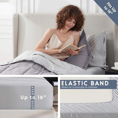 Nestl 7 Piece Twin XL Comforter Set – Grey Lavender Reversible Bed in a Bag – Complete Twin XL Size Bedding Set with Sheets, Set of 2 Down Alternative Pillows, Pillowcase and Sham