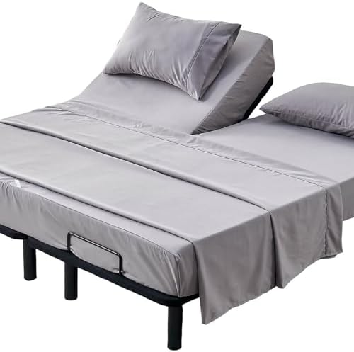 Kingnex 28-30 Split Top King Sheets Sets for Adjustable Bed Grey