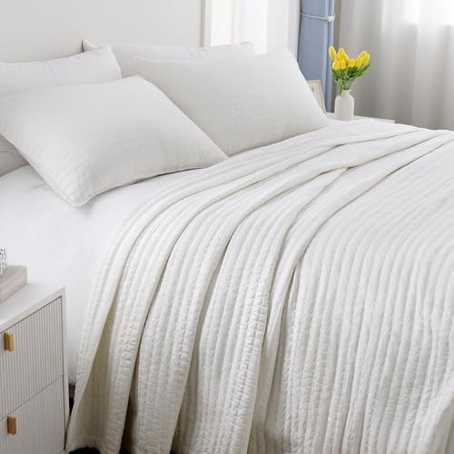Oversized King Quilt Set 112 x 106 in, Lightweight, Cream White