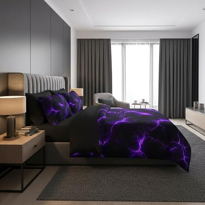 QOOMO Purple Lightning 7 Pieces Comforter Set Full,Neon Bedding Set