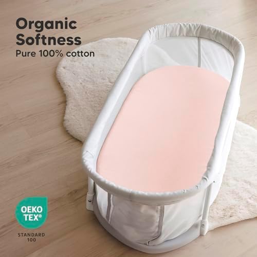 2pk Organic Baby Bassinet Sheets Boys, Girls, Fitted Sheet (Cameo)