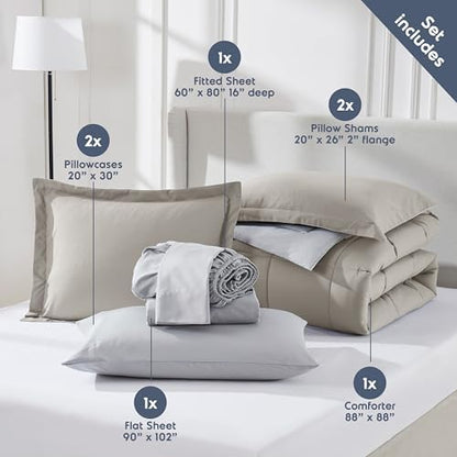 Nestl 9 Piece Queen Comforter Set – Linen Reversible Bed in a Bag – Complete Queen Size Bedding Set with Sheets, Set of 2 Down Alternative Pillows, Pillowcases and Shams