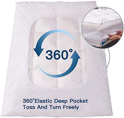 ELEMUSE King Goose Down Feather Mattress Topper, Thick Feathered Pillow Top