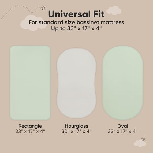 2pk Waterproof Bassinet Sheets Girls, Boys 33x17 Universal Fit (Sage)