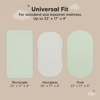 2pk Waterproof Bassinet Sheets Girls, Boys 33x17 Universal Fit (Sage)