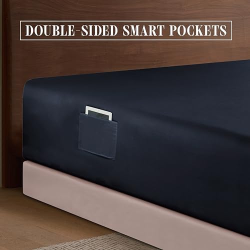 Elegant Comfort 1500 Premium Hotel Quality 18-24 Inches Deep - Extra Deep Pocket Single Fitted Sheet for High Mattress, Luxury and Softest, Smart Pocket - Wrinkle Free, Full, Black