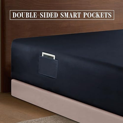 Elegant Comfort 1500 Premium Hotel Quality 18-24 Inches Deep - Extra Deep Pocket Single Fitted Sheet for High Mattress, Luxury and Softest, Smart Pocket - Wrinkle Free, California King, Black