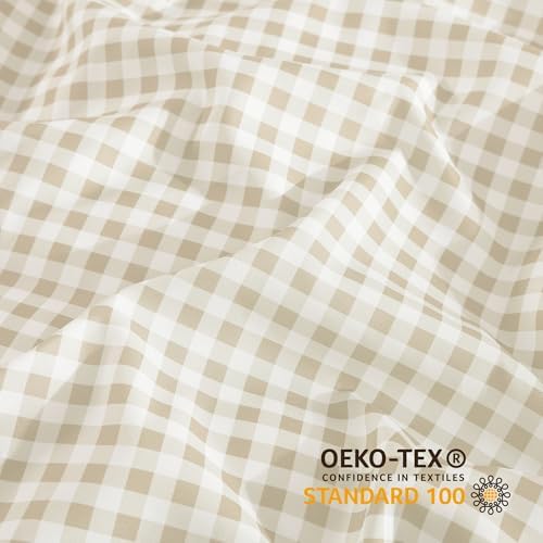 Andency Cream Gingham Duvet Cover Full, Beige Checkered Plaid Bedding Set
