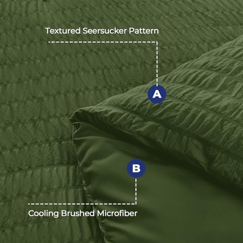 HYMOKEGE Olive Green Oversized King Comforter Set Seersucker 7 Pieces, All Season Luxury Bed in a Bag for Bedroom, Bedding Set with Comforter, Sheets, Pillowcases & Shams