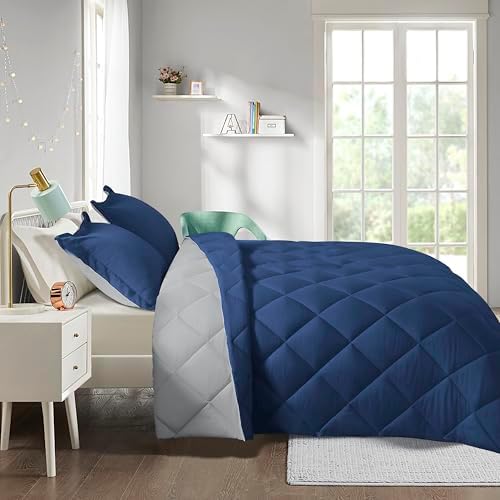 HIG 3pc Navy/Gray Full Size Bedding Comforter Set Duvet Insert Blanket