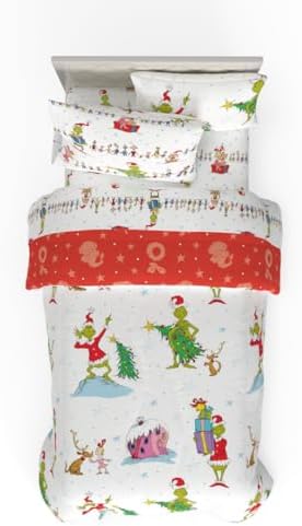 Grinch by Dr. Seuss Holiday & Christmas Bedding Soft Comforter and Sheet Set with Sham, 5 Piece Twin Size, (Official Dr. Seuss Product) by Franco