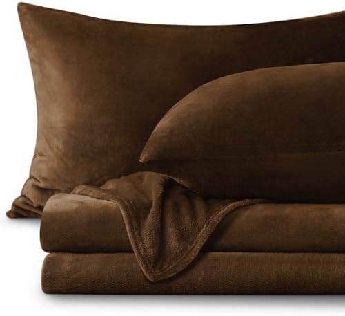 BEDELITE Flannel Sheets Queen Size, Brown, 4 Pieces