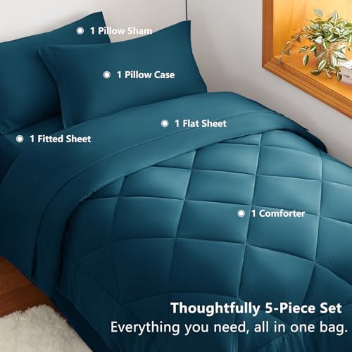 CozyLux Twin XL Comforter Set 68"x88" Lyons Blue - 5 Piece Bed in a Bag