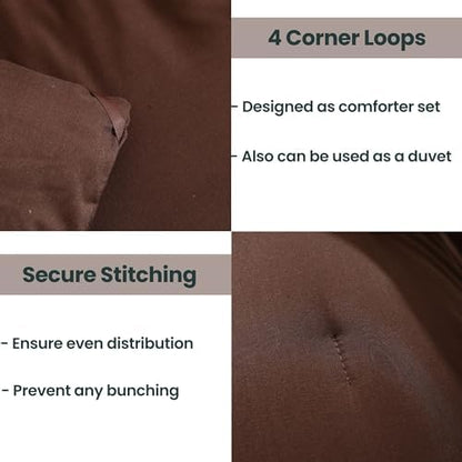 Paxrac Earthy Brown Comforter Full Size, Neutral 3 Pieces Comforter Set, Lightweight Solid Bedding Set, All Seasons Soft Fluffy Full Comforter Set (80x90In Comforter & 2 Pillowcases)