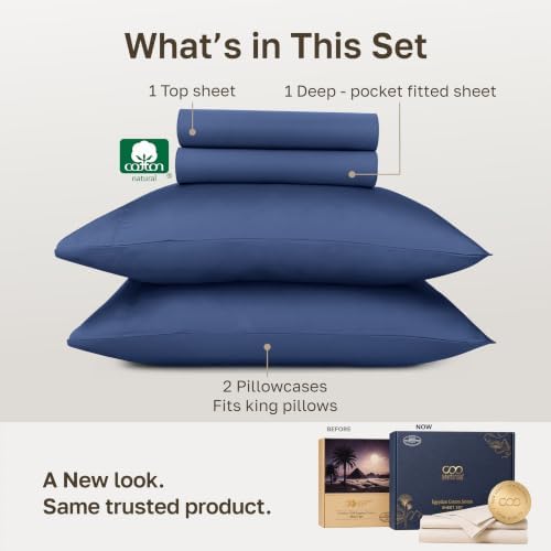 California Design Den 100% Egyptian Cotton King Size Bedsheets, Navy Blue