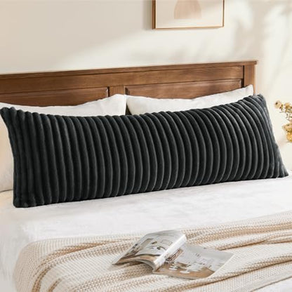 BEDELITE Fluffy Striped Body Pillow Cover with Zipper, Black, 20x54