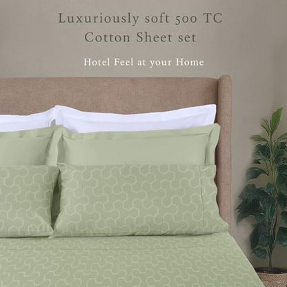 Threadmill 500 Thread Count King Size 4 Pc Luxury Cotton Bed Sheet Set, Jacquard Floria Sage Green, Silky Soft Sheets with 16" Elasticized Deep Pocket, 2 Pillowcases & Free Tote Bag