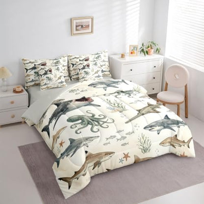 Feelyou Shark Comforter Set with Sheets 7 Piece Full Size