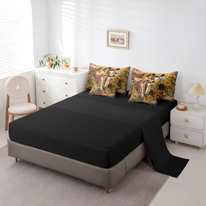 Erosebridal Horse Bedding Set King,Horse Sunflower Floral Comforter Set,Vintage Wooden Board(Comforter+Fitted+Flat Sheet+2 Pillowcases+2 Throw Pillow Covers) 7 Pieces Western Rustic Farmhouse Bed Set