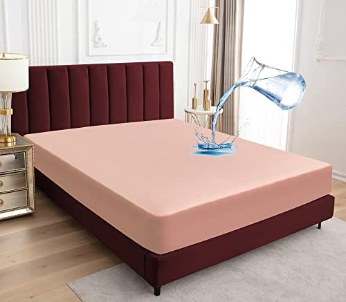 Sufdari Cal King Mattress Protector,Waterproof Mattress Protector,Fitted Sheet Style Mattress Cover with 18" Deep Pocket,Washable and Comfortable-Light Pink,California King