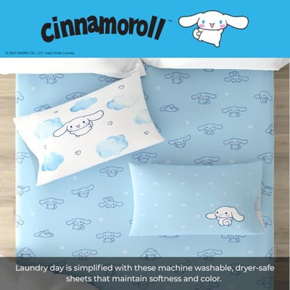 Cinnamoroll Bedding Super Soft Cozy Microfiber 4 Piece Queen Sheet Set, (Officially Licensed Product) By Franco Collectibles