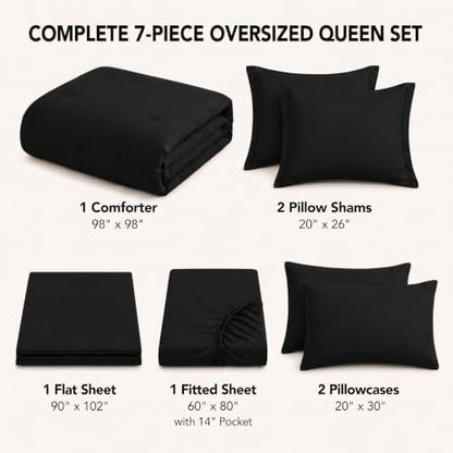 HIMEET Oversized Queen Comforter Sets, 7-Piece Point-Quilted, Black