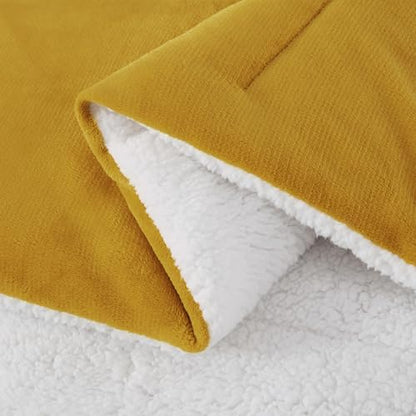 Chezmoi Collection Ultra-Soft Micromink Sherpa Comforter Set with 2 Pillow Shams - King Size Mustard Yellow Reversible Plush Bedding Comforter 3-Piece Set Warm Winter Blanket