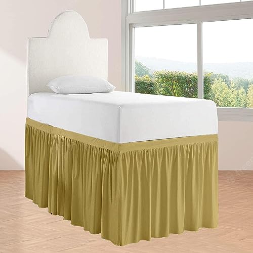 Full XL 34" Inch Drop Long Dorm Bed Skirt, Ruffled Pattern College Dorm Room Bed Skirts, Split Corner, Easy Care, No Wrinkle Microfiber Bed Skirt