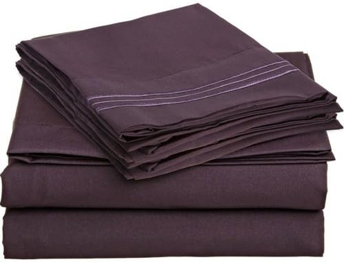 TOP Split King Royal Collection 1900 Egyptian Quality Bed Sheet Set with 1 Fitted Sheet with 36" Split TOP, 1 King Flat and 2 King P/Cases.No Wrinkle- Shrinkage Free- Ultra Soft (Plum/Purple)