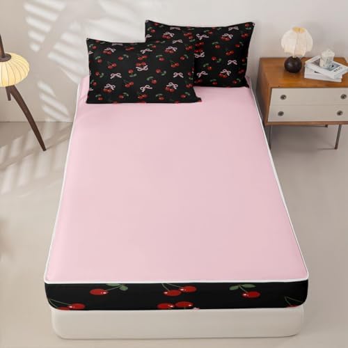 Feelyou Bows Cherry Summer Comforter Set Twin Size Kids Bed in a Bag