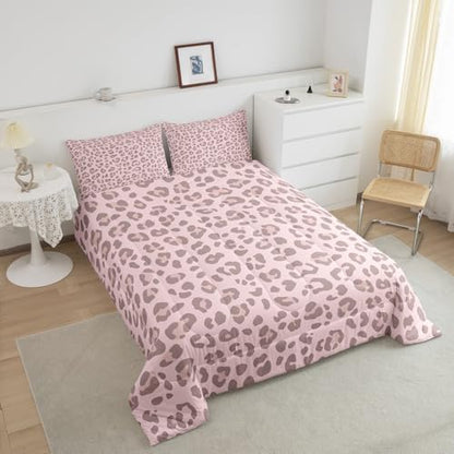 Feelyou Pink Leopard Skin Comforter Leopard Print Comforter Set for Kids Boys Girls Africa Cheetah Printed Bedding Set Soft Decor Safari Animal Fur Duvet Set King Size Quilt Boys