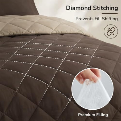 downluxe Full Comforter Set Soft Reversible 3 Pieces, Brown/Tan
