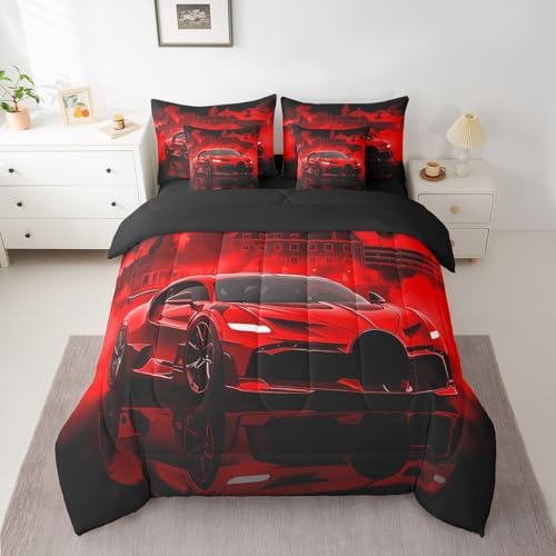 jejeloiu Race Car Comforter Set with Sheets 7 Piece Twin Size