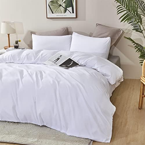 Wellboo White Comforter Sets Queen Size Solid Color Bedding for Women Men