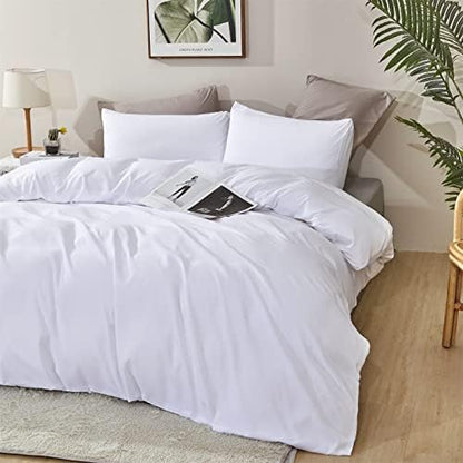 Wellboo White Comforter Sets Queen Size Solid Color Bedding for Women Men