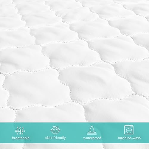 Crib Mattress Protector Sheets Fitted Waterproof Crib Mattress Pad Cover, Noiseless & Machine Wash 100% Absorbent Crib/Toddler Mattress Protector Sheet Quilted, White, 52" x 28" (Pack of 3)