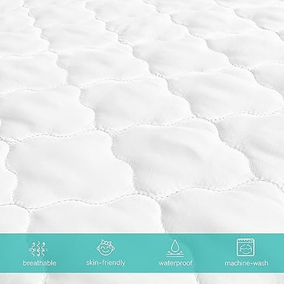 Crib Mattress Protector Sheets Fitted Waterproof Crib Mattress Pad Cover, Noiseless & Machine Wash 100% Absorbent Crib/Toddler Mattress Protector Sheet Quilted, White, 52" x 28" (Pack of 3)