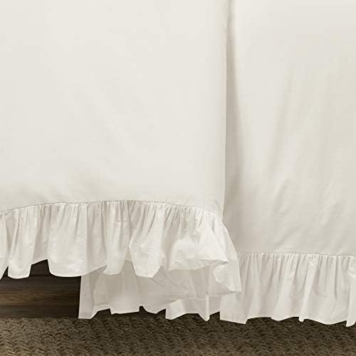 Lush Decor Reyna Ruffle Cotton Duvet Cover Set 3 Piece Set King, White - King Size Bedding Set - White Duvet King- Ruffled Bedding - Coquette Decor