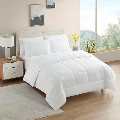 RV Short Queen Comforter Set for RV Camper - Comforter Set with Fitted & Flat Sheet, 4 Pillowcases - Tailored for RV Short Queen Beds - Cozy Essentials for Your RV Bedroom, White