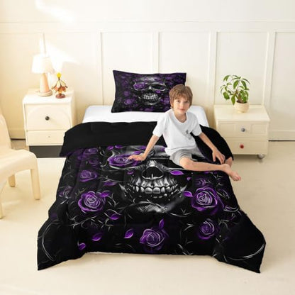 Feelyou Gothic Skull Comforter Set Toddler Size Bedding Set