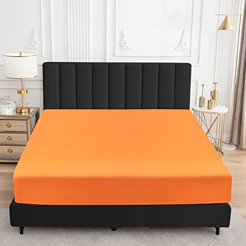 Sufdari Twin XL Mattress Protector,Waterproof Mattress Protector,Fitted Sheet Style Mattress Cover with 18" Deep Pocket,Washable and Comfortable-Orange,Twin XL