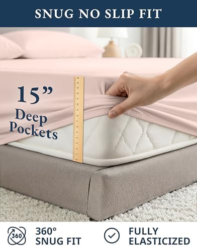 LANE LINEN Twin XL Sheet Set 100% Organic Cotton Percale Soft - Sepia Rose