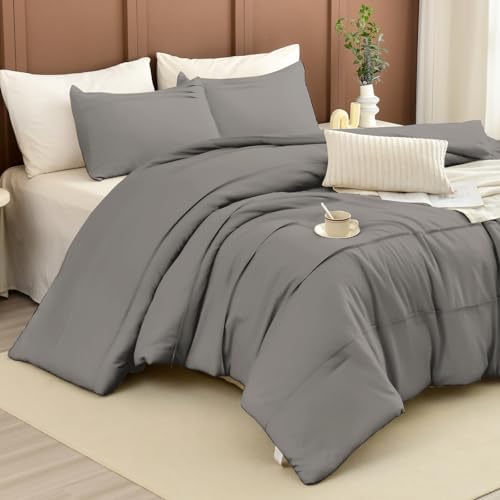 Masaca Grey Oversized King Comforter 120x120,Pinch Pleat California King Comforter Oversized,Vintage Farmhouse Boho Gray Bedding Comforter for All Season