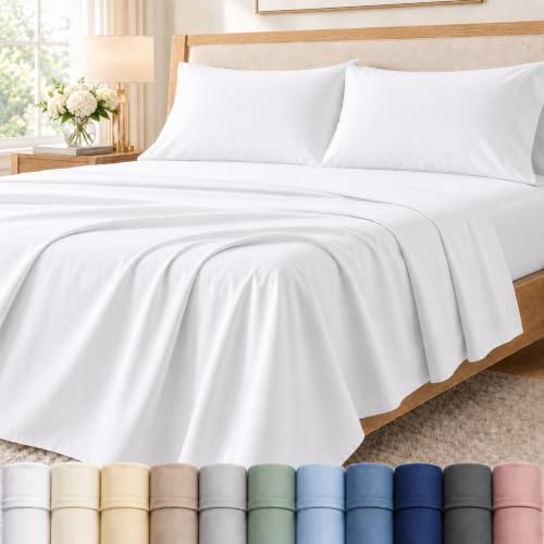 California King Size Sheets Set, 400 TC California King Sheet Sets -White