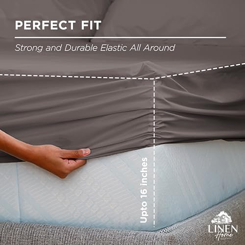 Linen Home 100% Cotton Percale Fitted Sheet only, Full Size, Charcoal
