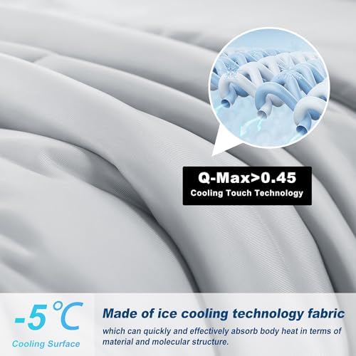 Cooling Comforter Twin Size, Double-Sided Cold Tech Fabric Quilted Bed Comforters Cooling Blanket for Hot Sleepers, Breathable Lightweight Summer Bedding, All-Season Ice Blanket, Light Gray
