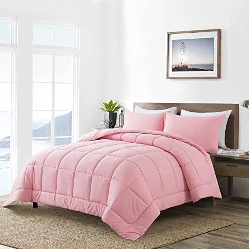 DOWNCOOL Twin Comforter Set -All Season Bedding Comforters Sets with 1 Pillow Case -2 Pieces Bed Set Down Alternative Comforter Set -Pink Twin Bedding Sets(64"x88")