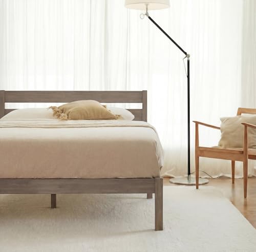 LIFEMENT Twin Bed Frame with Headboard Classic Wood Platform, Noise Free, Under Bed Storage, No Box Spring Needed, Easy Assembly, Gray