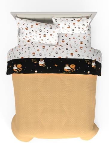 Sanrio Hello Kitty Halloween Pumpkin Queen Bed Set – Super Soft & Cozy 5 Piece Reversible Comforter and Sheet Set (Officially Licensed Product) by Franco