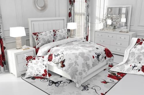 jejeloiu Red Black Rose Comforter Set Toddler Size Kids Vintage Floral Flower Bedding Set Boys Girls Botanical Leaves Duvet Breathable Blossom Plant Quilt Bedroom Decor,1 Comforter with 1 Pillowcase